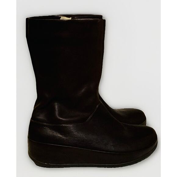 FitFlop Crush Dark Brown Mid Calf Boots Women’s 8 Side Zip Inside Leather Peel - Picture 4 of 8